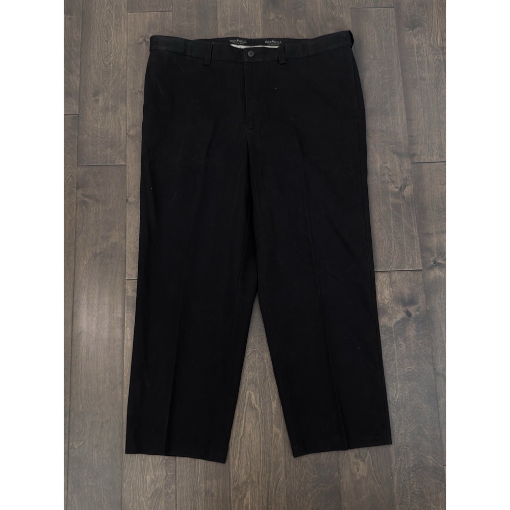 Oak Hill Men Size 44X30 Black Flat Front Expansion Waist Khaki Dress Pant Slacks
